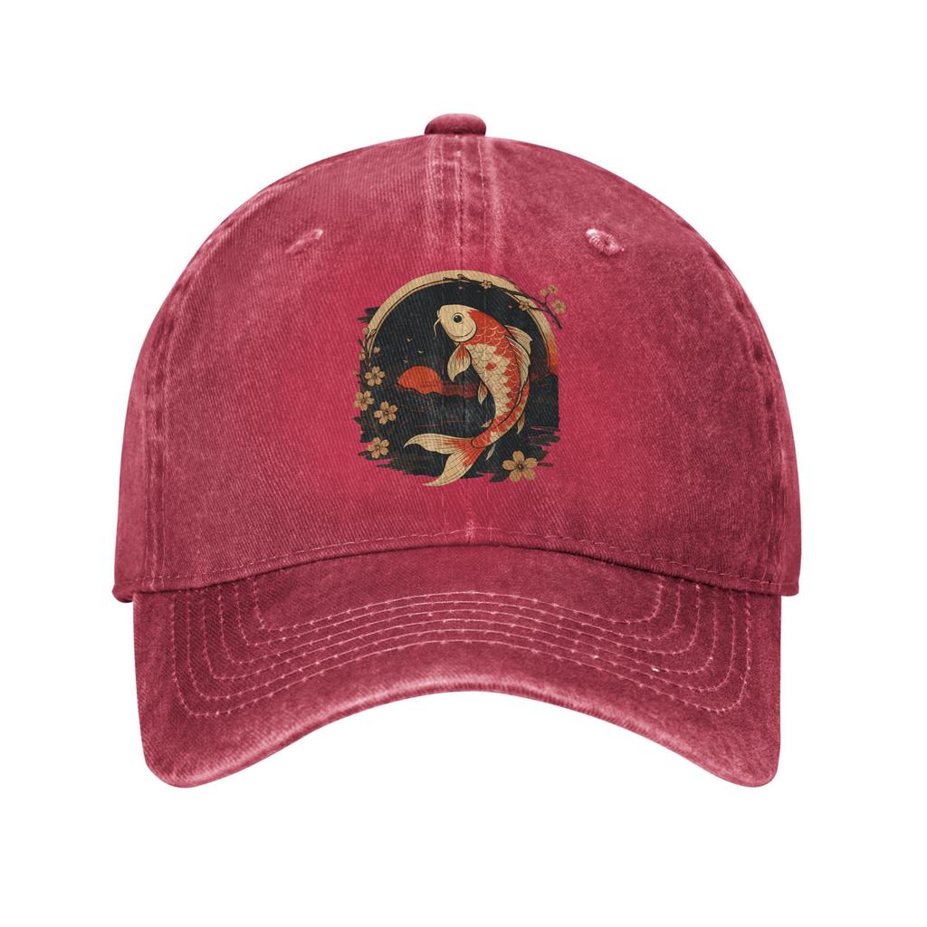Kawaii Koi Anime Japanese Baseball Cap Retro Distressed Washed Snapback Hat Unisex Outdoor Workouts Adjustable Fit Hats Cap