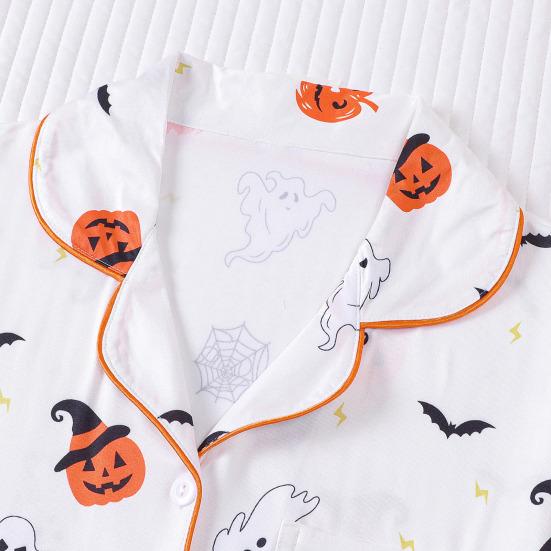 Women's Halloween Pajamas Sets 2 Piece Ghost Pumpkin Print Shirts And Shorts Pjs Lounge Set Button Down Short Sleeve Sleepwear
