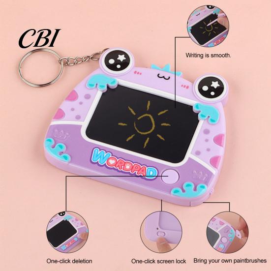 Reusable Writing Pad Mini Drawing Board Keychain for Kids, Cartoon Frog with Key Ring, Hanging Doodle Sketch School Bag LCD Tablet Pendant