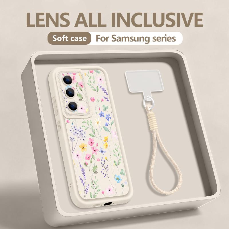 Чехол-бампер с принтом цветка розовой лилии и ремешком на руку для Samsung S26 S25 Ultra S24 FE S23 Plus S22 S21 A15 A16 A17 A35 A36 A37 A54 A55 A56 A57 5G