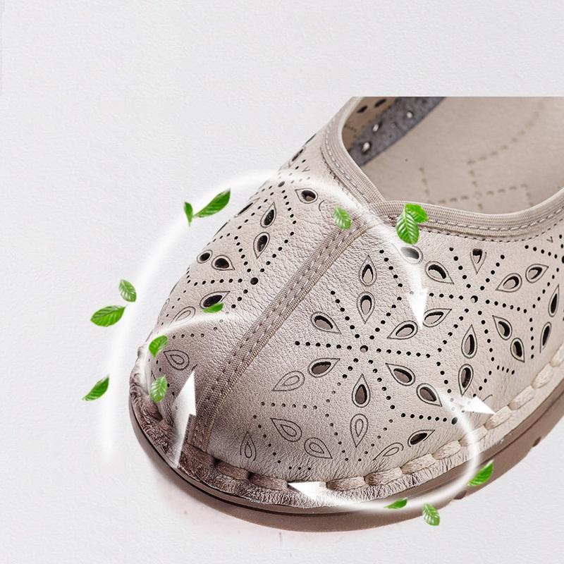 Fashion New Natural Leather Sandals Women's Hollow Out Flats Shoes Woman Luxury Mary Jane Sandal Female Strap Loafer Lady Shallow Flats