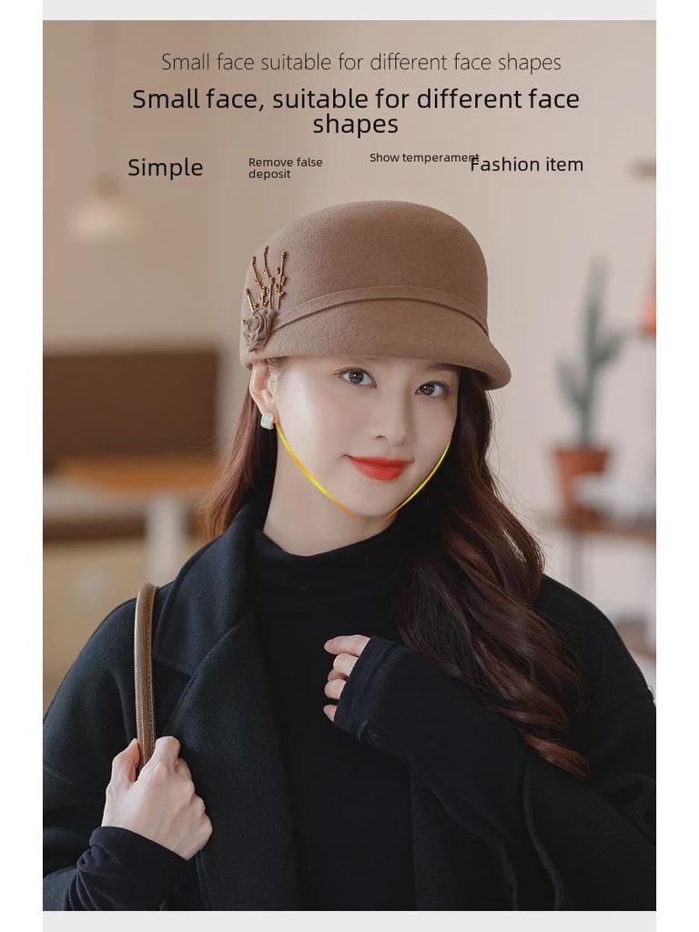 2022 New Women's Autumn/Winter Black Wool Beret - Trendy Korean Duckbill Cap, Face-Revealing, All-Match Style