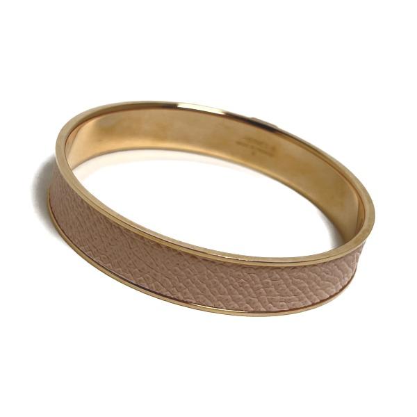 HERMES leather Gold Plated Bangle bracelet leather Pink x Gold Women Storage box Used