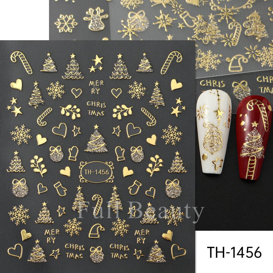 Nail Art Stickers Christmas Golden Snowflake Snowman Christmas Tree Cookie Man Snowball Cartoon Nail Stickers
