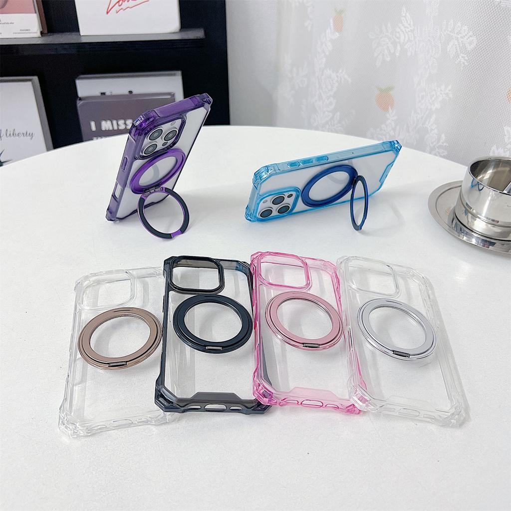 For iPhone 15 Pro Magnetic Case Ring Kickstand TPU+PC Phone Cover