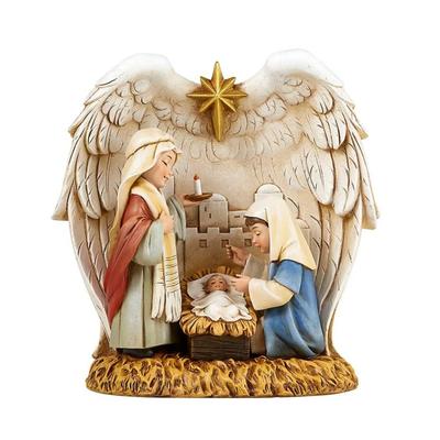 19 см Рождественский вертеп Святое семейство и крылья ангела-хранителя Христианский рождественский вертеп Статуэтка История Иисуса