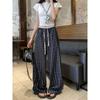 Kumikumi Idle Style Retro Gingham Elastic Waist Casual Pants Women's Clothing Autumn Stitching Lace Drooping Wide-Leg Pants