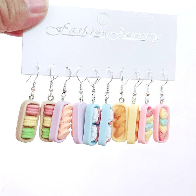 5 Pair Set Small Fresh Colored Resin Pendant Earrings Luminous Turtles Lollipop Ducks Rainbow Cat's Paws Dices Earrings Female