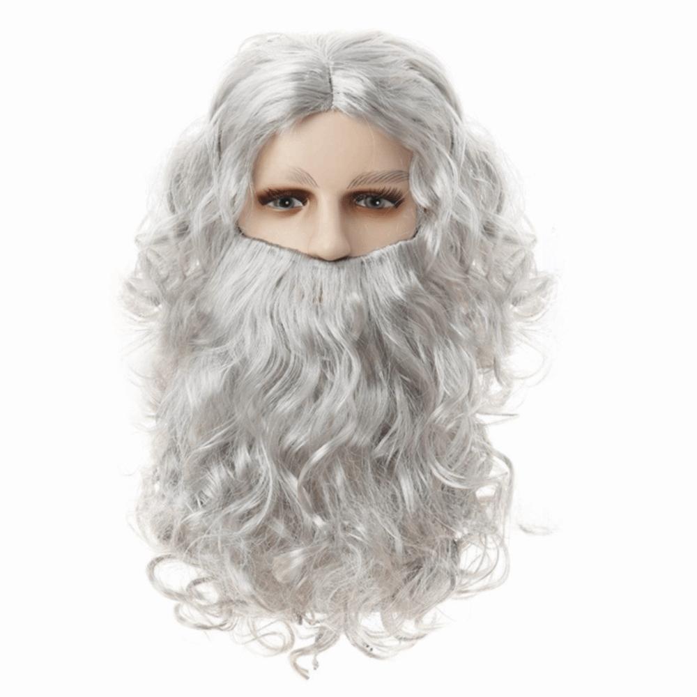 Full Set Santa Beard Wig Long Curly Hair Beard And Wig Set Santa Claus Beard Wig Cosplay Santa