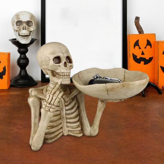 Хэллоуин Череп Конфетница Страшный Скелет Ключ Поднос для хранения фруктов и закусок Смола Панк Череп Декор для дома Столешница Вечеринка Бар