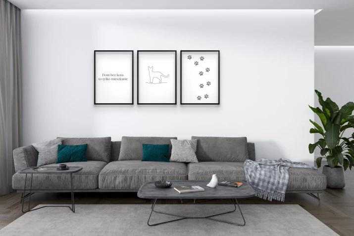 Obrazy na ścianę Plakaty Czarno białe Line Art z ramą zestaw do salonu Kot
