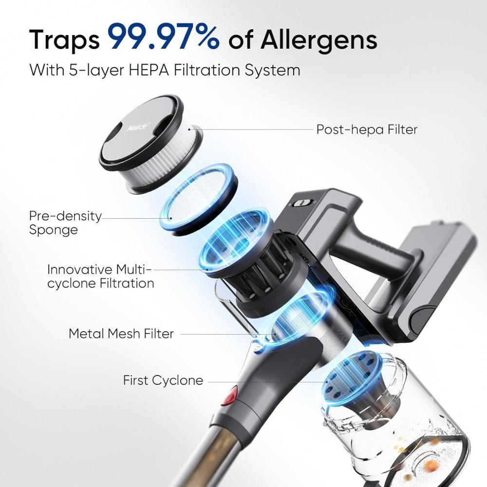 Maircle S3-Pro B Cordless Vacuum Cleaner, with Storage Rechargeable Base, Green Light Technology, 70min Long Battery Life