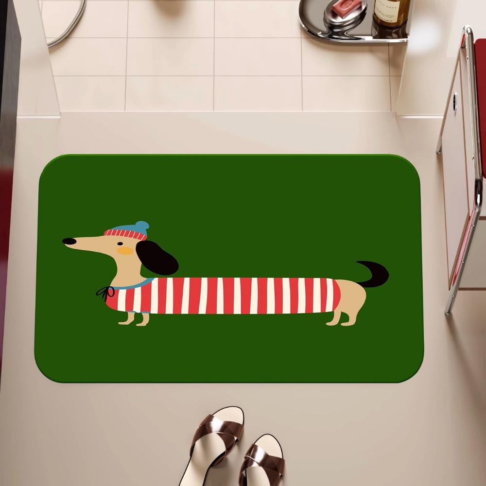 Red White Stripe Cherry Black Cat Bath Mat Quick Dry Bathroom Rug Cartoon Cutout Pet Print For Front Door Floor Mat