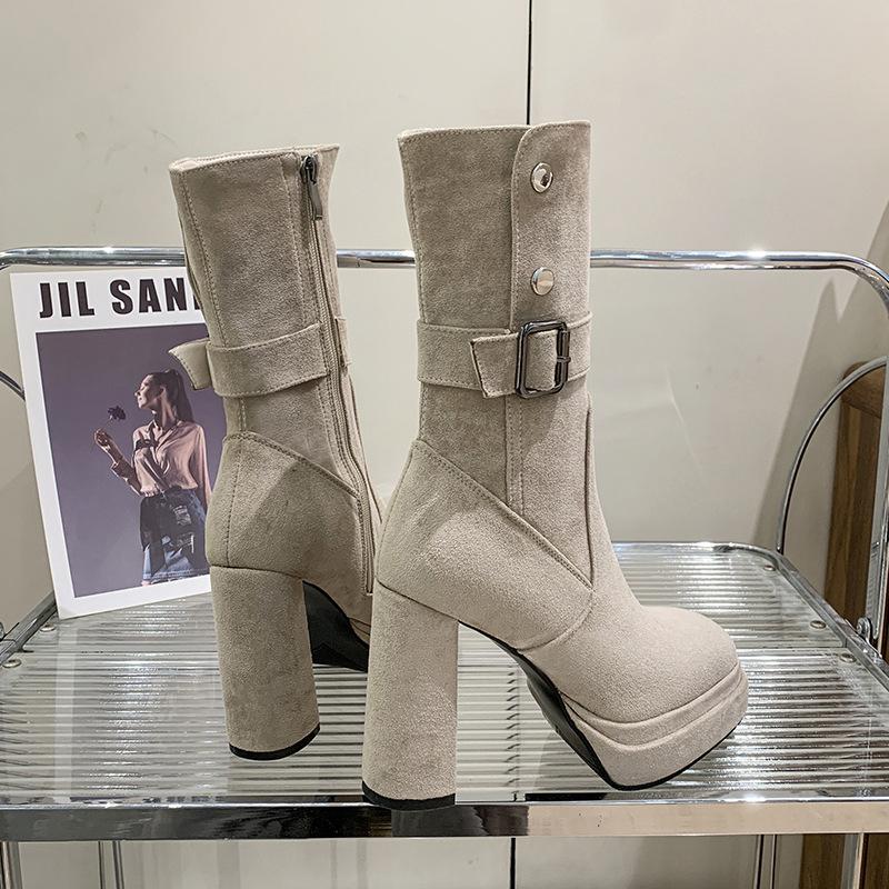 Дизайнерские короткие ботильоны на очень высоком каблуке, женские, осень-зима 2025, в стиле ретро-панк, на толстой подошве, из замши, низкие ботинки, ботинки Мартин