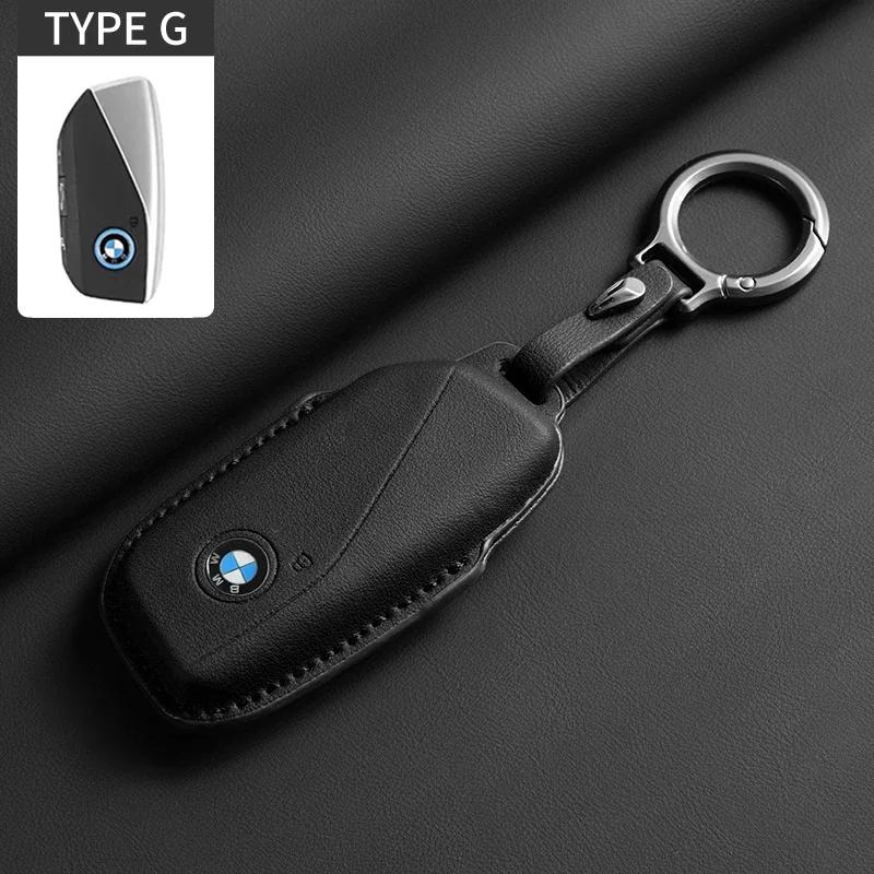 BAGG9 Car Sticker New Leather Car Key Case Cover For BMW Series 7 735 i 740 Li X7 X1 U11 2023 I7 G07 LCI XM Keychain Accessories Prote