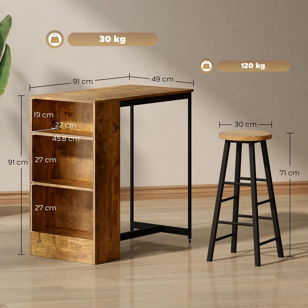 Industrial Bar Table Set For 2 3 Pieces Pub Table And Bar Stools With Storage Shelf For Kitchen