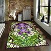 Floral Pattern Carpet with Purple Irises and Green Leaves Decor Suitable for use as an anti-slip for living room bedroom sofas