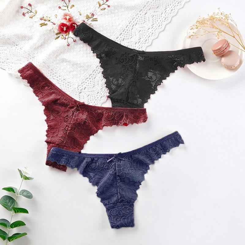 Lace Panties Women Seamless Briefs Soft Lingerie Low-rise Hollow Underwear Tempting Thongs Female Underpants EMA