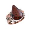 Natural Mahogany Red Obsidian Gemstone 925 Solid Silver Two Tone Ring S.8.5 s6Y07
