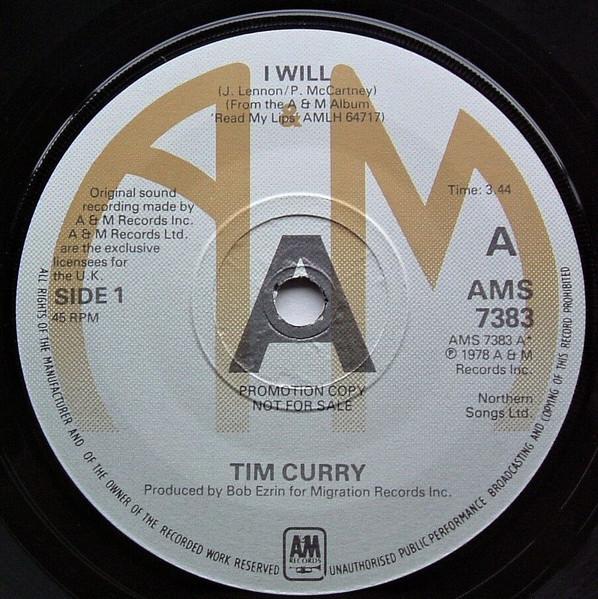 7-дюймовая пластинка ТИМ КАРРИ - I Will AMS7383PROMO A&M Records 1978 Великобритания Поп Б/у