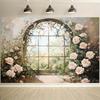 2D Printed Floral Window Backdrop Oil Painting Style Rose Garden Background Cloth
