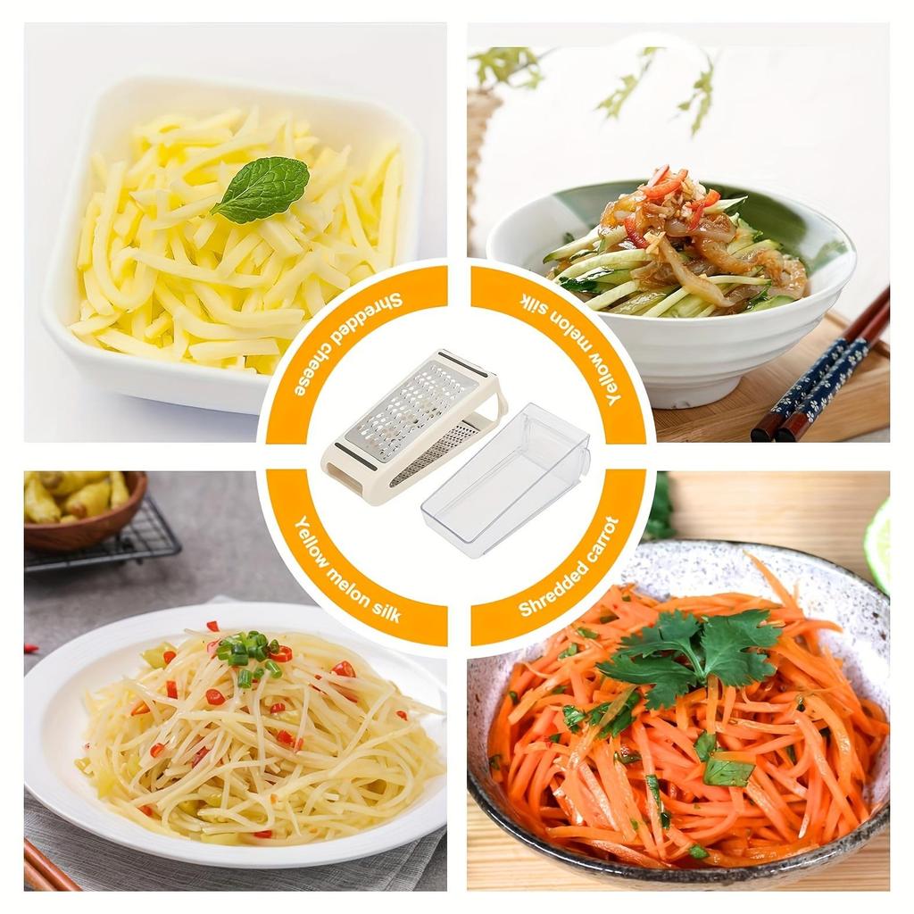 Прочная двухсторонняя терка для сыра из нержавеющей стали с контейнером - эффективный инструмент для приготовления пищи для овощей, моркови, огурцов - экономит место