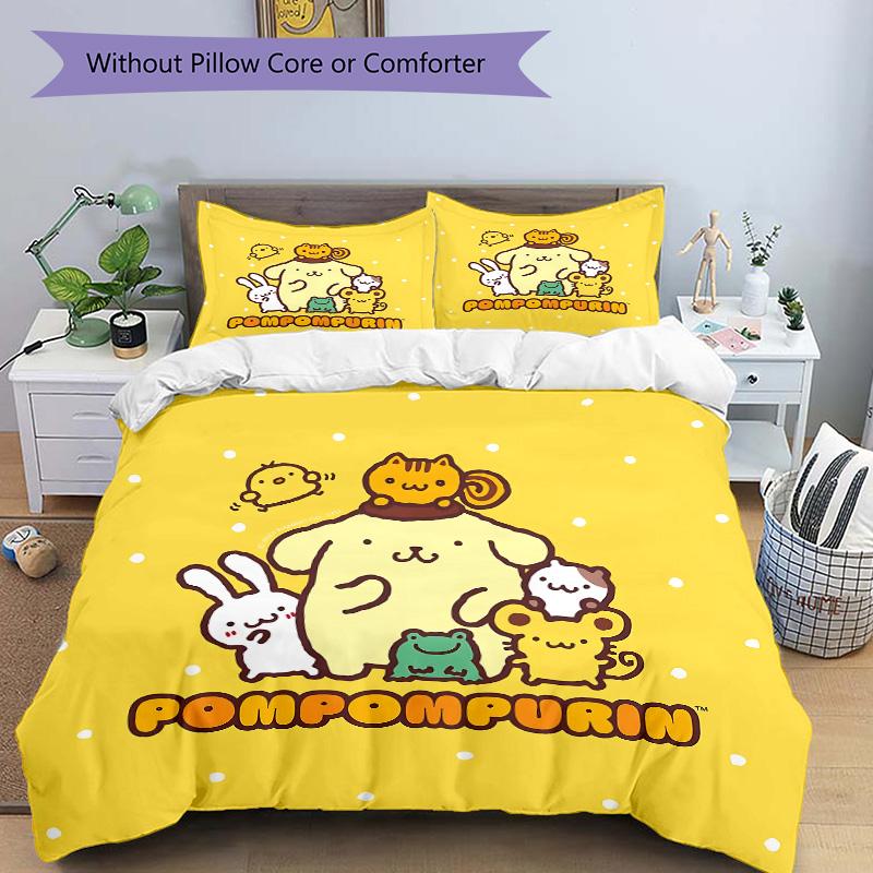 Pompom Purin Friends Print 3Pcs Bedding Setduvet Cover With 2 Bedropillowcase Home Birthday Gift