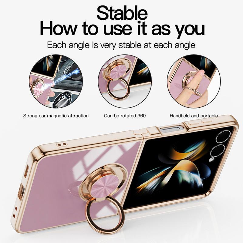 Phone Case For Samsung Galaxy Z Flip 7 flip7 Silicone Stand Beautiful plating Metal Ring Holder Cover