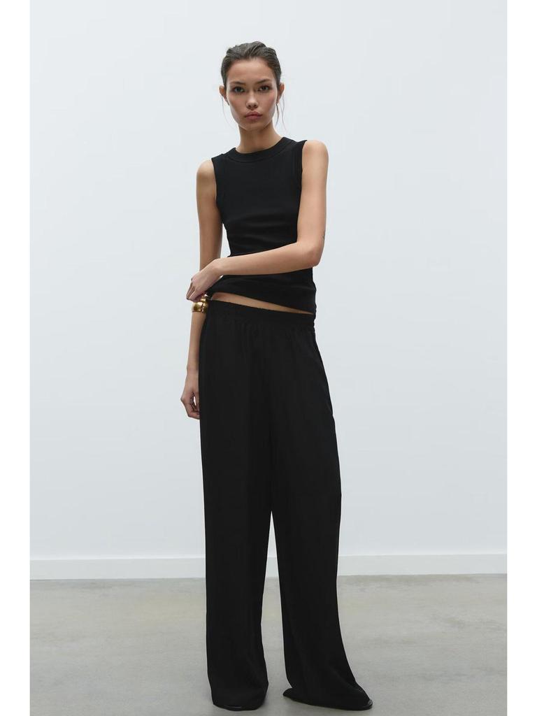 Весенние женские брюки из шелкового сатина с эластичной талией и широкими штанинами - Стильные и стройнящие