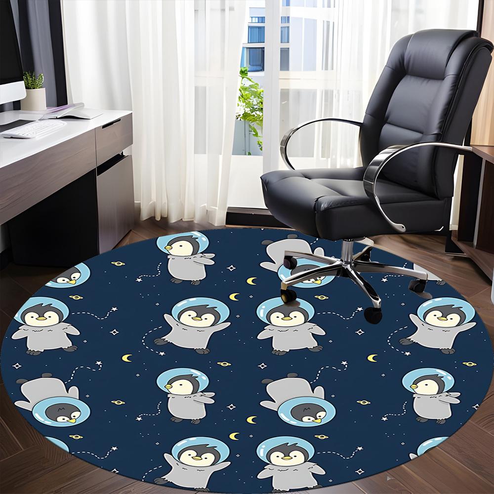 1PC SpacePenguins Office Round Area Rug, Mat Suitable For Office, Under Office Chairs Bedroom Living Room Home Decor, Room Deco