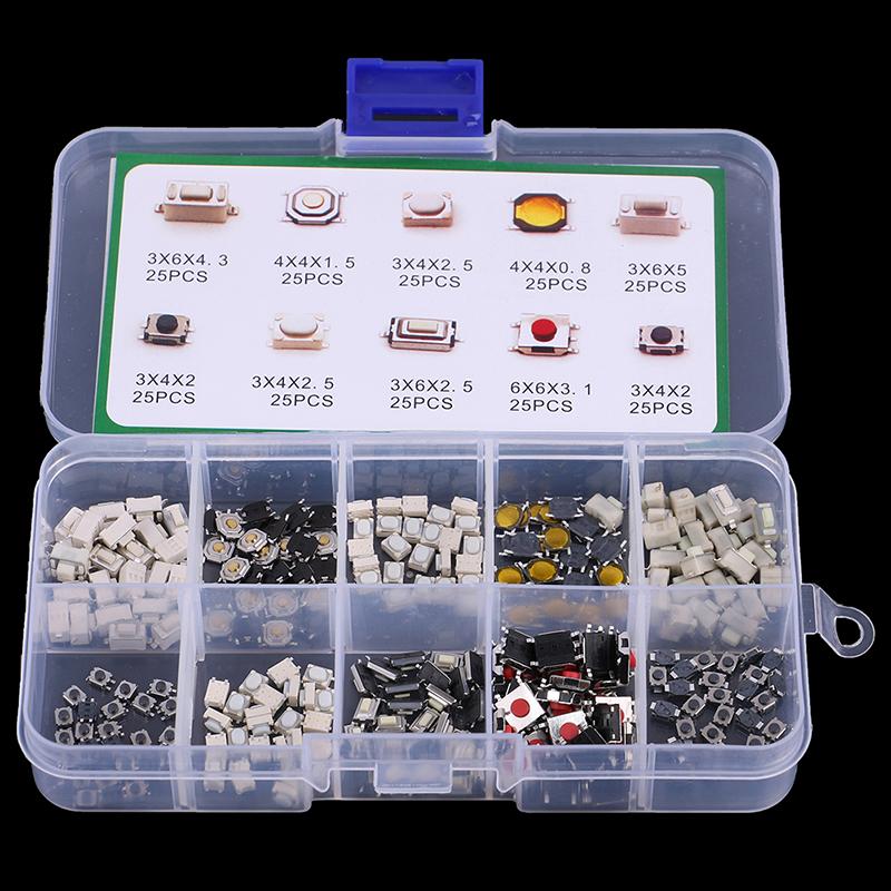 250Pcs 10 Types Tactile Push Button Switch Car Keys Button Touch Microswitch