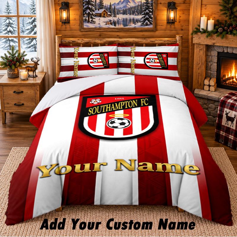 Southampton FC Pattern Bedding 3Pcs Set Custom Name, Bed Sheet And Pillowcases For Home Bedroom