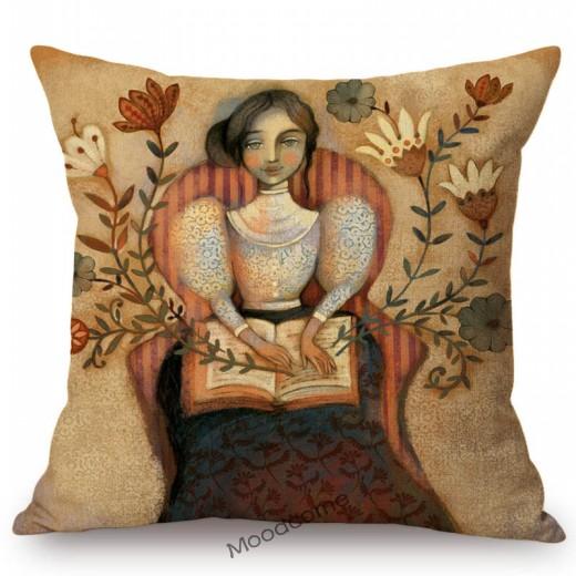Abstract Elegant Lady Girl Cartoon Princess Queen Mermaid Lovely Dreamy Art Cotton Linen Sofa Pillow Case Linen Cushion Cover