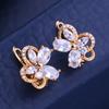 KNIKOO Clip Earrings For Women Cubic Zirconia Fashion Flower Stud Earrings Jewelry For Wedding Party Gifts