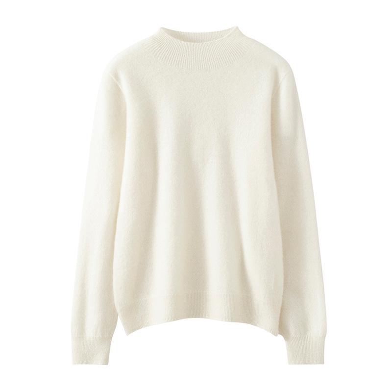 Women's Pure Cashmere Half-High Neck Pullover Sweater - Autumn/Winter Slim-Fit Knitwear