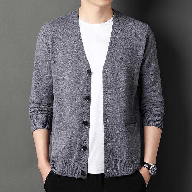 Autumn New V-neck Cardigan Men's Loose Casual Sweater Outer Sweater Men's Spring and Autumn Quality Sweater Jacket