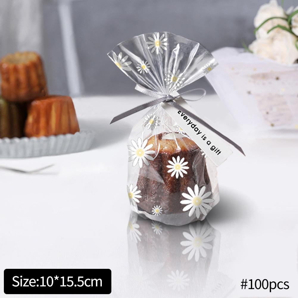 100 шт., прозрачные упаковочные пакеты с изображением ромашки, сумка для хранения хлеба, печенья, закусок, рождественское яблоко, шоколад, конфеты, вечерние подарочная сумка