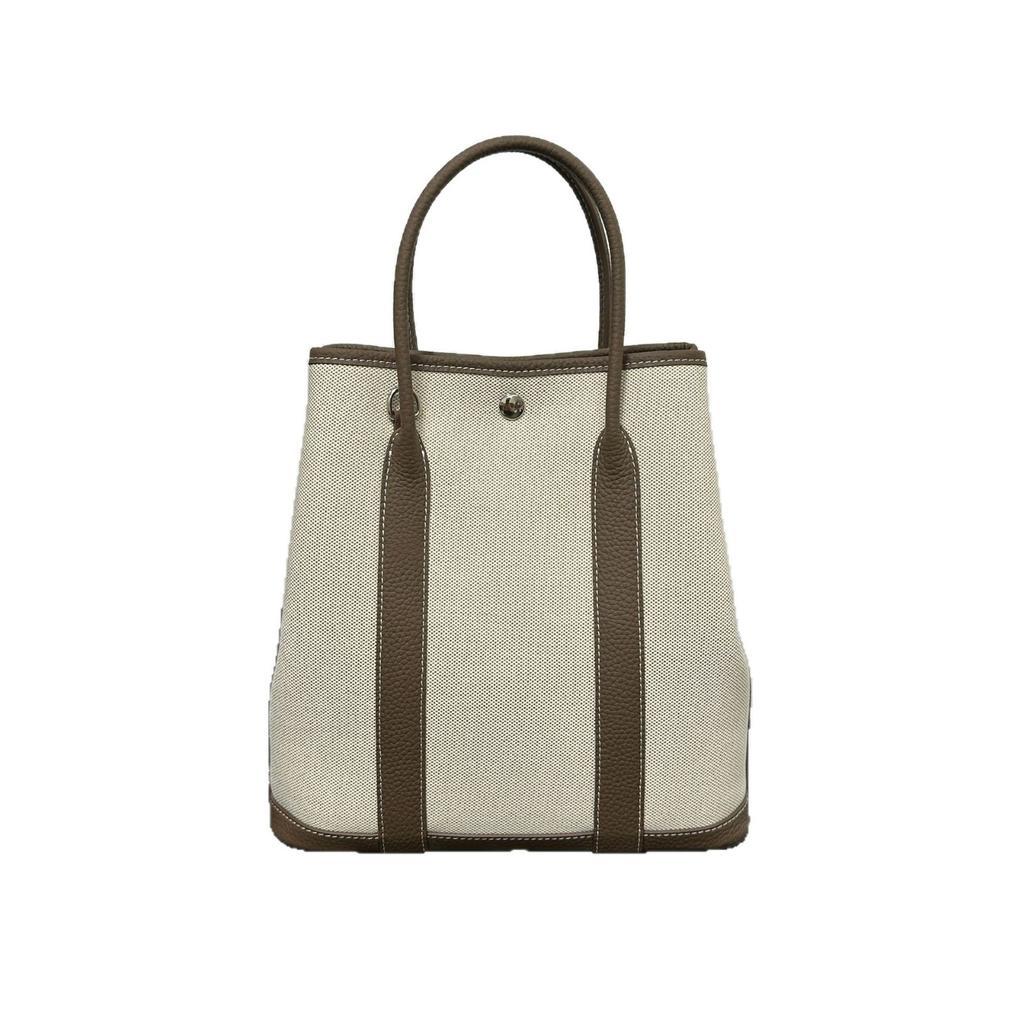 Vertical Canvas with First-layer Cowhide Garden Bag 36 Handbag Fashionable and Casual Lightweight Tote Bag Large-capacity Women's Bag