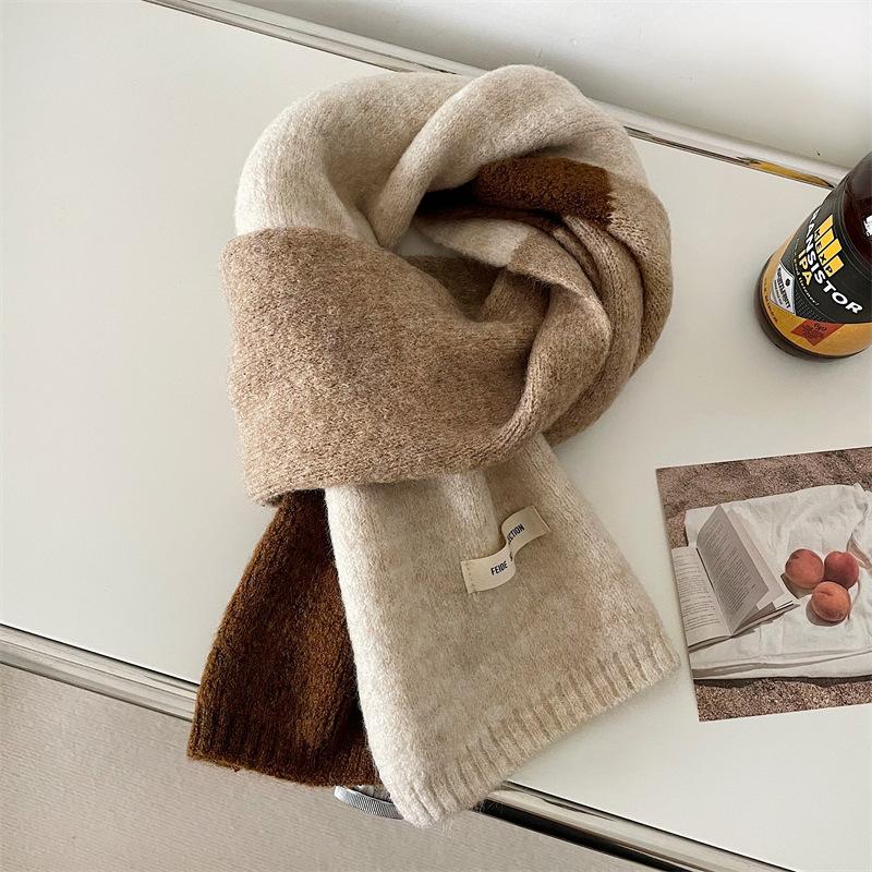 Korean Style Winter Warm Wool Scarf for Women Design Striped Elastic Knitted Scarves Female Bandana Thick Neckerchief Shawl