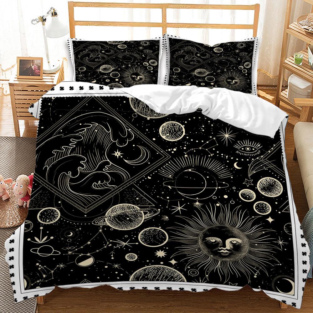 Quilt Cover Three-Piece Sun And Moon Simple Wind Bedding Digital Printing Kit