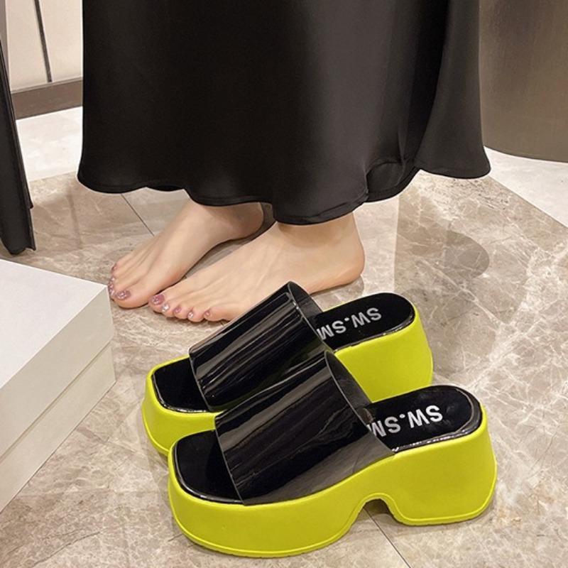 Модные женские тапочки 2025 Лето Новые сандалии на толстой подошве Квадратный носок Открытый носок Массивные тапочки для женщин Тапочки-мюли Шлепанцы