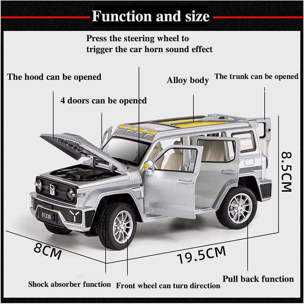 Масштаб 1/24 Jeeps Wrangler Tank 300, литая под давлением модель автомобиля, игрушечный автомобиль с откатным механизмом, звуком и светом для детей, коллекция подарков для мальчиков и девочек