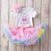 Пасхальные комплекты одежды для маленьких девочек 0-24 месяцев, боди с буквенным принтом, красочная пышная юбка, повязка для волос, комплект из 3 предметов