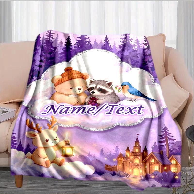 1PC Custom Name Winter Forest Fantasy outdooor Flannel blankets Throw Blanket All-Season Throw Gift Bedspread for Couch, Bed, Camping Holiday Birthday