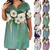 Womens Plus Size Dresses V Neck Short Sleeve Summer Casual Solid Dress Tunic With Pocket