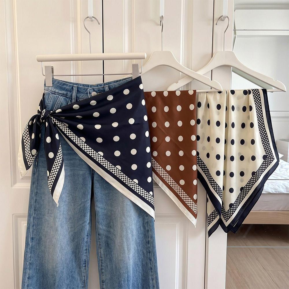 New Multi-functional Polka Dot Triangle Scarf Matching Pants Silk Satin Waist Belt Decorative Headscarf