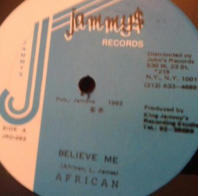12-дюймовая пластинка AFRICAN / BABY WAYNE - Поверь мне / Я никуда не ушел JRD063 Jammy's Records 1992 Ямайка Регги, Ска и Даб Б/У