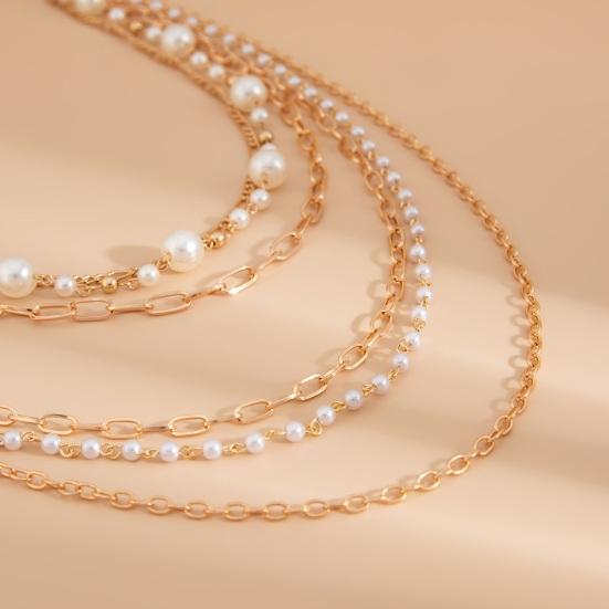 Женское ожерелье, многослойная искусственная жемчужина, декорированная полой цепочкой, регулируемая длина, индивидуальный стиль, клубная вечеринка, шея, ювелирные изделия