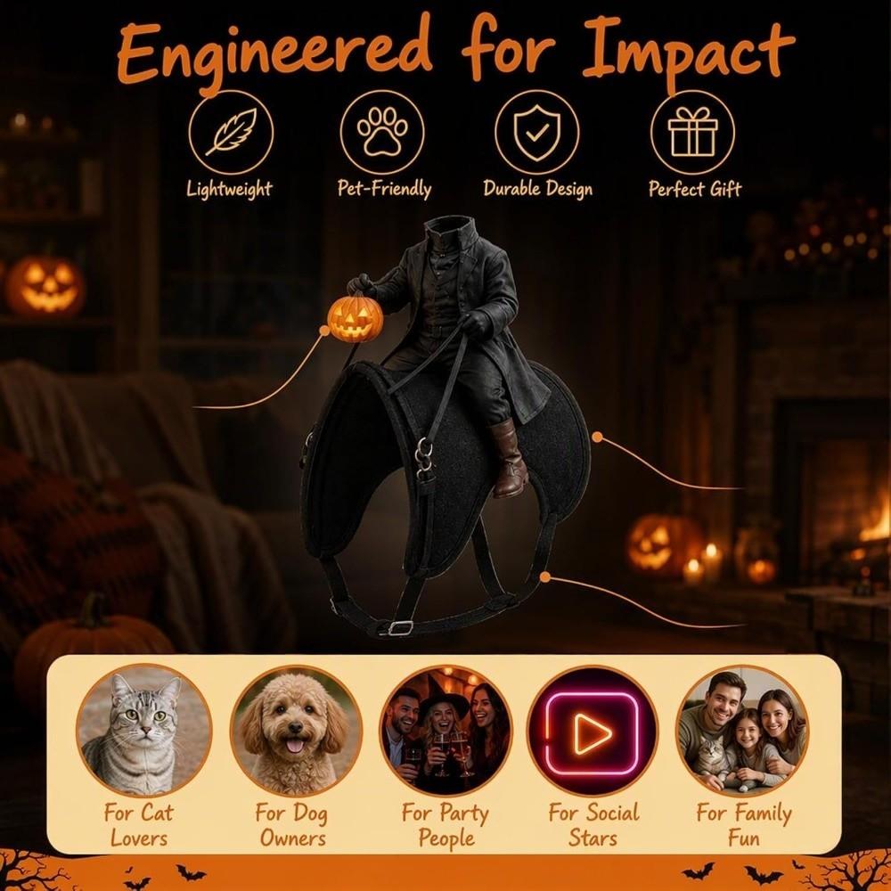 Adjustable Straps Headless Horseman Pet Costume Glowing Pumpkin Pet Rider Costume for Cats