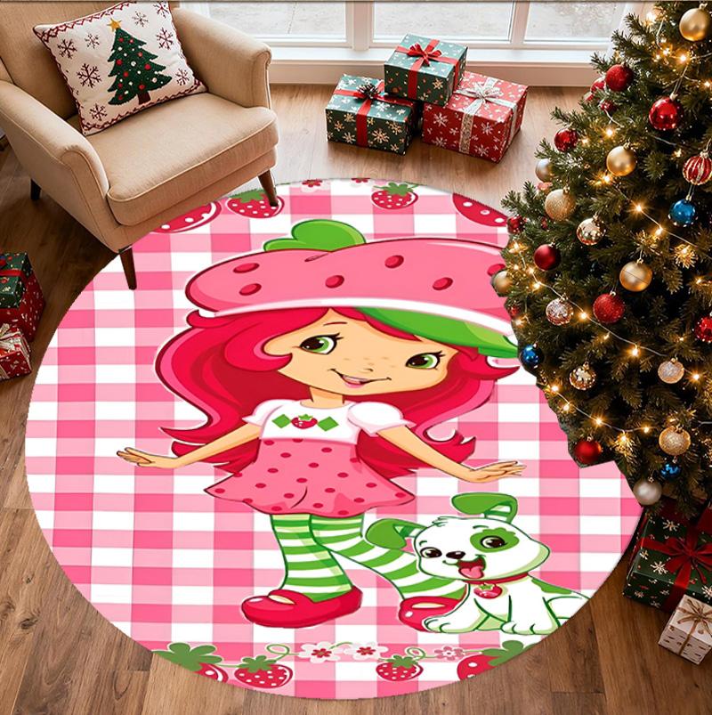 Strawberry Shortcake Pattern Round Rug, Indoor/Outdoor Mat, for Picnic, Gameroom, Bedroom, Office, Living Room, Home Decor Carpet, Birthday Gift